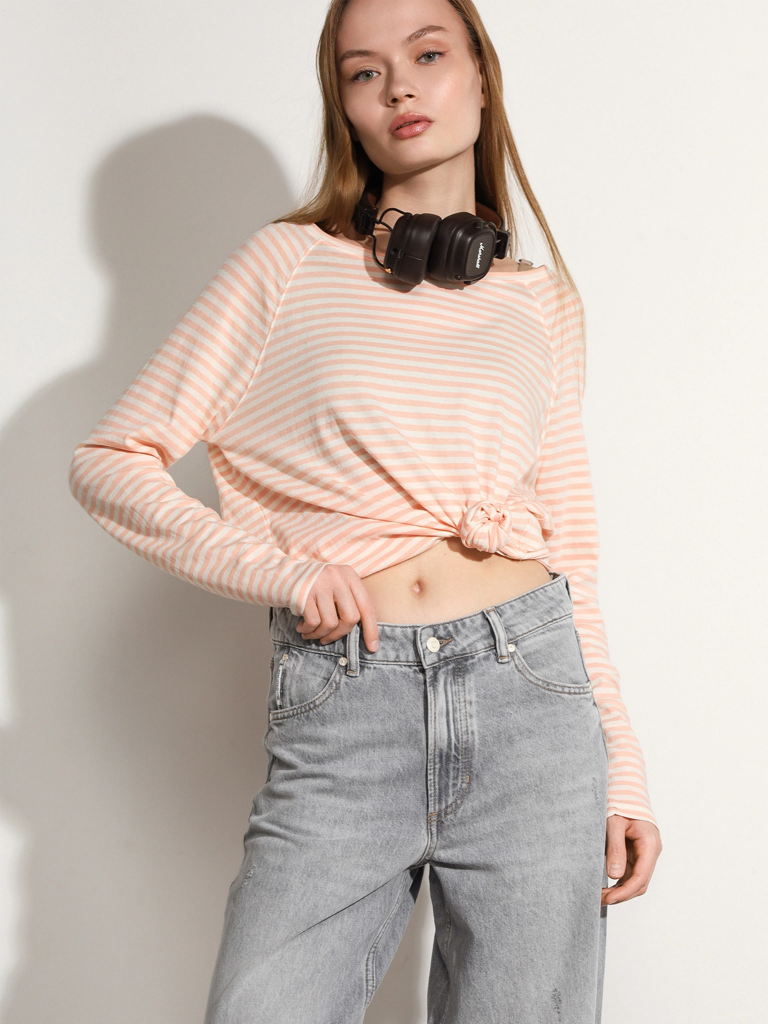 Лонгслив в розовую полоску из хлопка